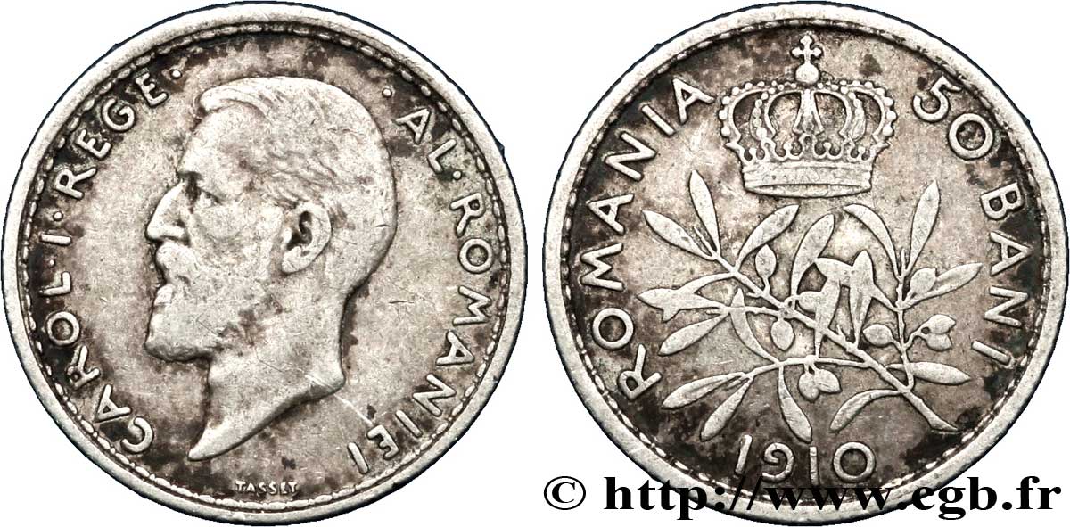 ROMANIA 50 Bani Charles Ier 1910  XF 