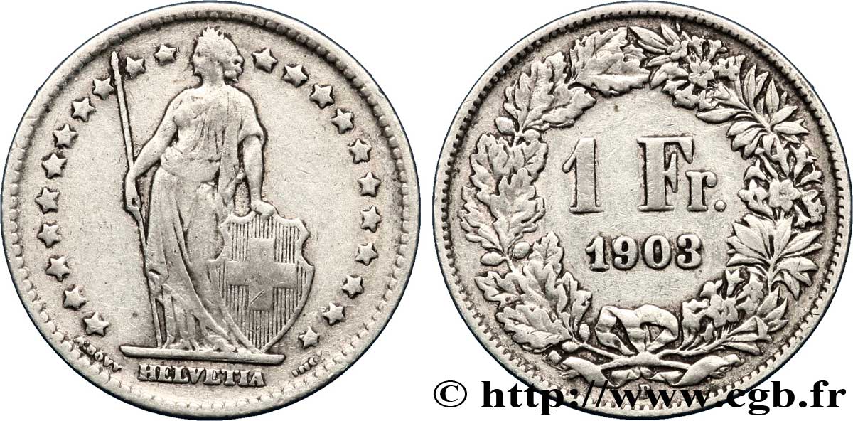 SWITZERLAND 1 Franc Helvetia 1903 Berne - B VF 
