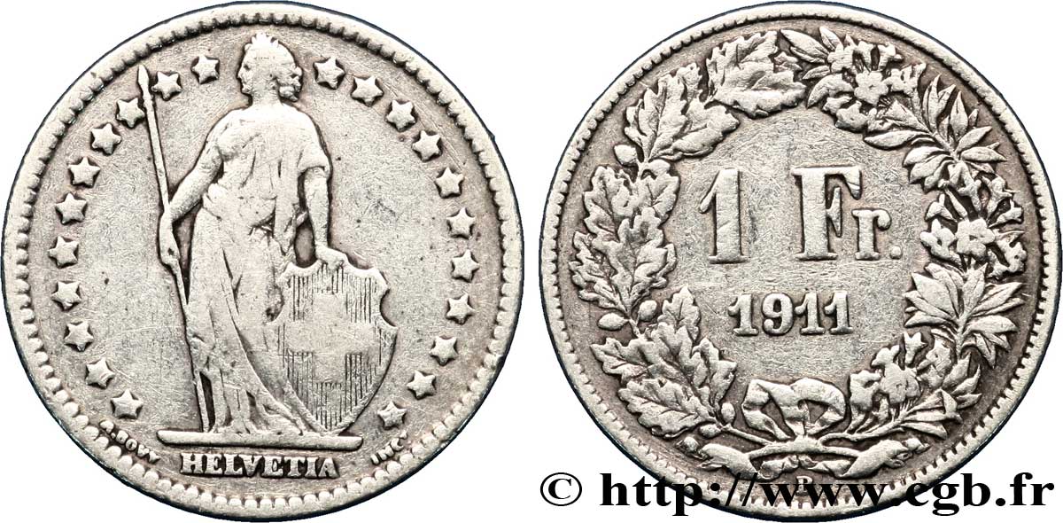 SVIZZERA  1 Franc Helvetia 1911 Berne - B MB 