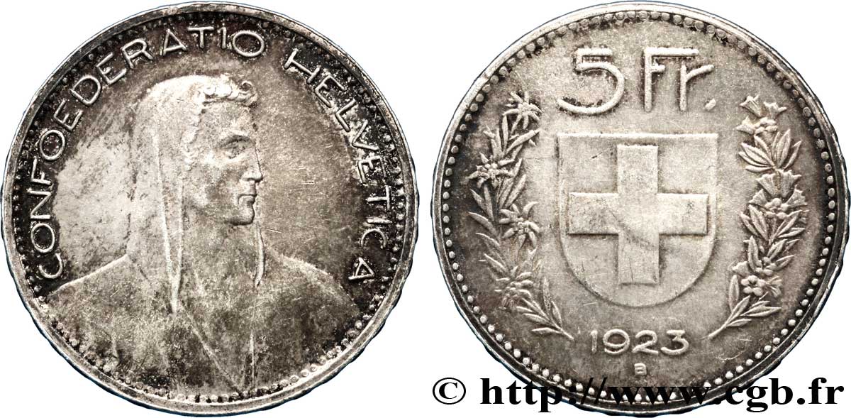 SCHWEIZ 5 Francs berger / écu 1923 Berne - B VZ 