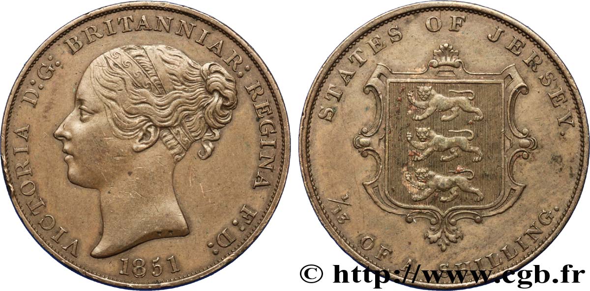 ISLA DE JERSEY 1/13 Shilling Reine Victoria / armes du Baillage de Jersey 1851  MBC+ 