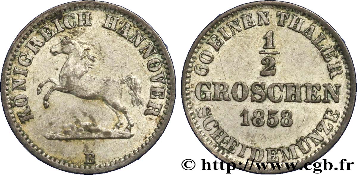 DEUTSCHLAND - HANNOVER 1/2 Groschen Royaume de Hanovre cheval bondissant 1858 Hanovre fVZ 