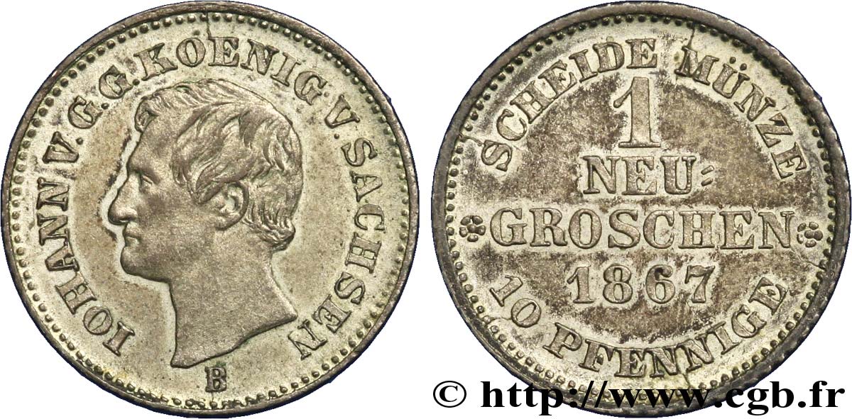 ALEMANIA - SAJONIA 1 Neugroschen Royaume de Saxe, blason 1867 Dresde - B EBC 