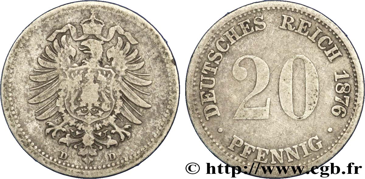 GERMANIA 20 Pfennig aigle impérial héraldique 1874 Munich - D MB 