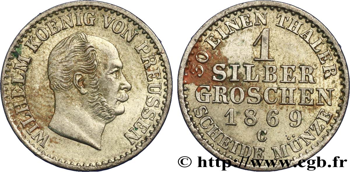 ALEMANIA - PRUSIA 1 Silbergroschen Royaume de Prusse Guillaume Ier 1869 Francfort MBC 