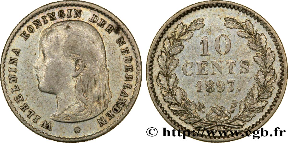 NIEDERLANDE 10 Cents Wilhelmine 1897 Utrecht fSS 