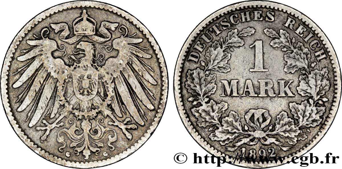 GERMANIA 1 Mark Empire aigle impérial 2e type 1892 Karlsruhe - G BB 