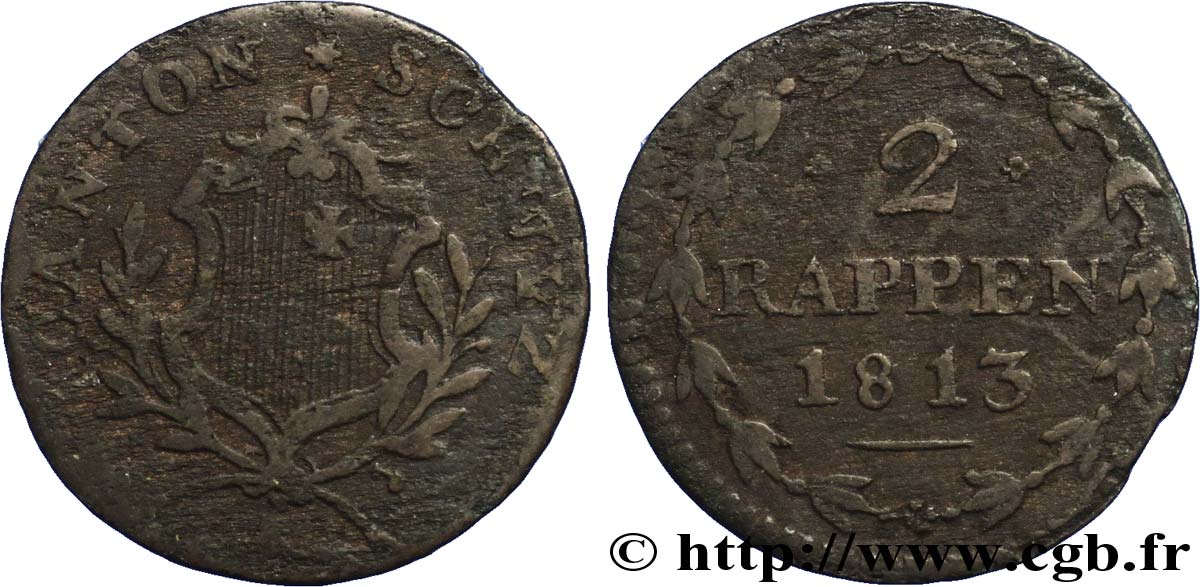 SWITZERLAND - Cantons  coinages 2 Rappen - Canton de Schwyz 1812  VF 