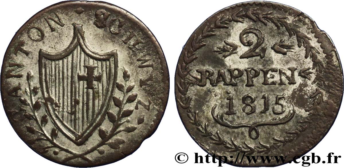 SWITZERLAND - Cantons  coinages 2 Rappen - Canton de Schwyz 1815  XF 