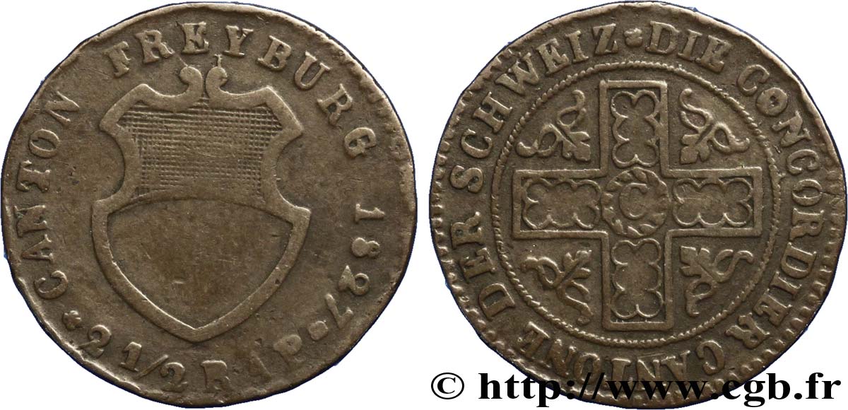 SWITZERLAND - CANTON OF FRIBOURG 2 1/2 Rappen - Canton de Fribourg 1827  VF 
