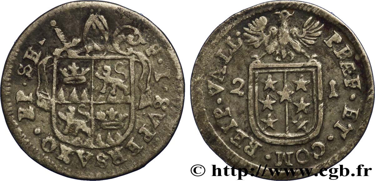 SWITZERLAND - Cantons  coinages 1/2 Batzen canton du Valais (Sitten) frappe au nom de l’évêque François-Joseph Supersaxo 1721  XF 