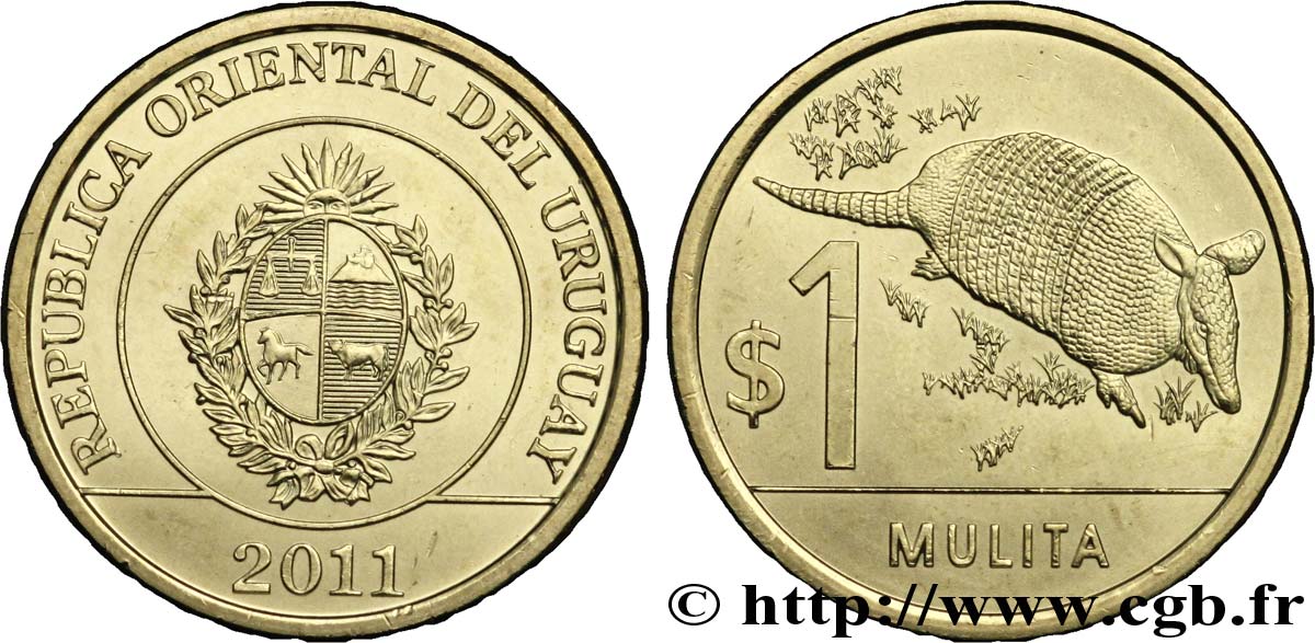 URUGUAY 1 Peso emblème / tatou 2011 Madrid MS 
