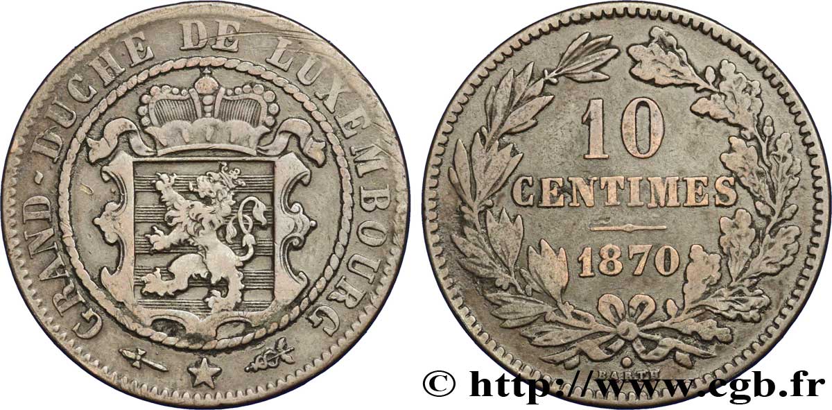 LUXEMBOURG 10 Centimes 1870 Utrecht XF 