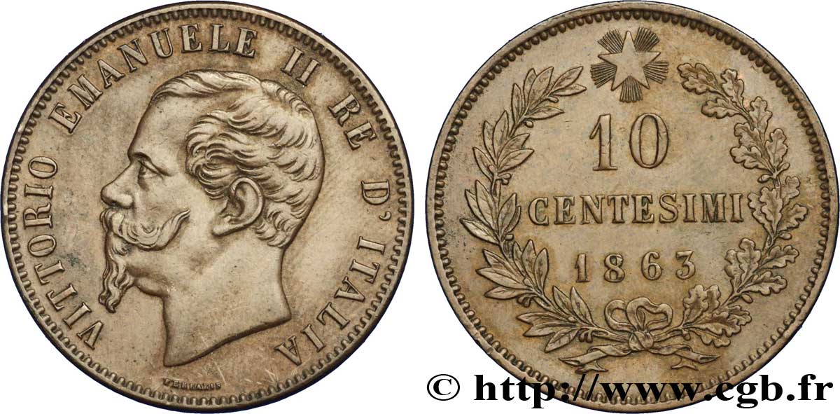 ITALIE 10 Centesimi Royaume d’Italie Victor Emmanuel II 1863  SUP 
