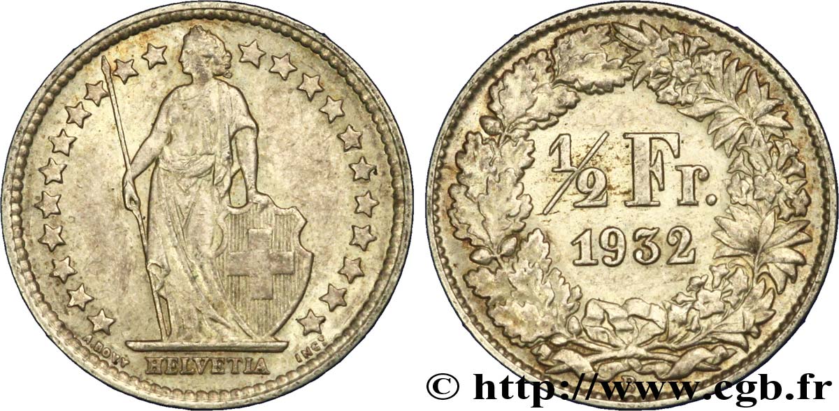 SUISSE 1/2 Franc Helvetia 1932 Berne - B SUP 