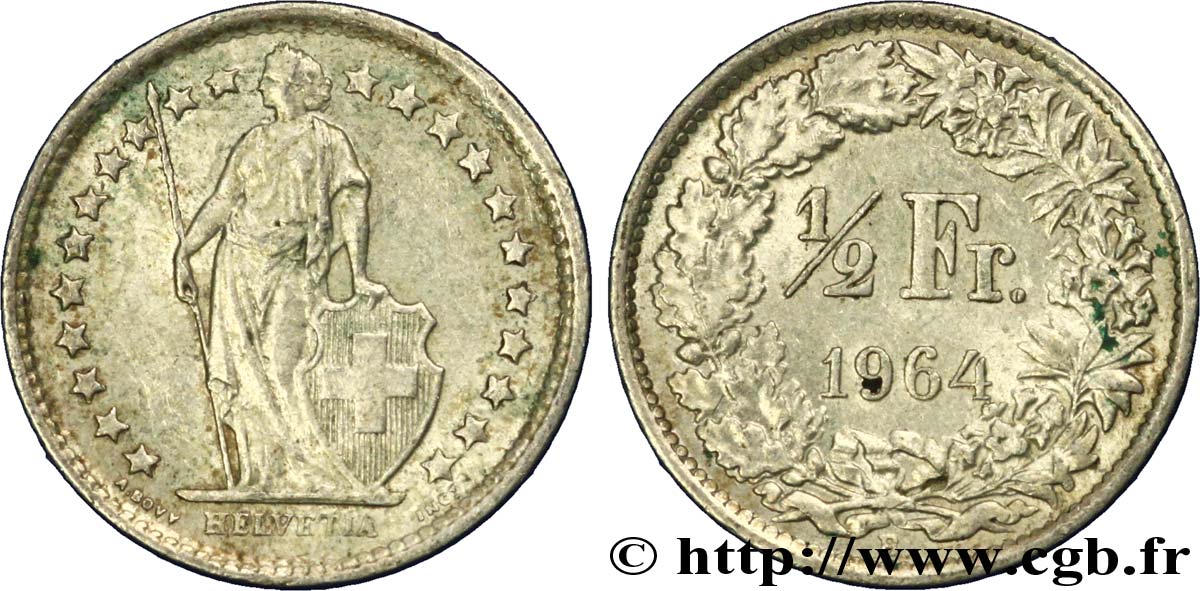 SWITZERLAND 1/2 Franc Helvetia 1964 Berne XF 