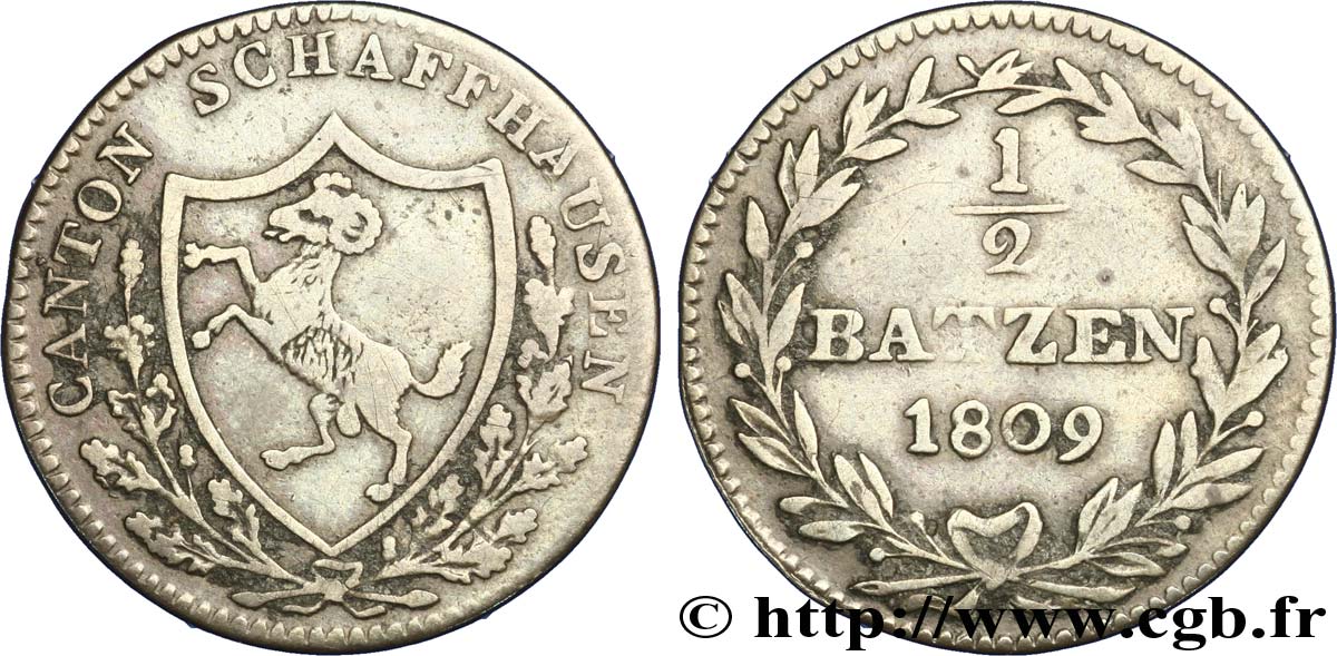SWITZERLAND - cantons coinage 1/2 Batzen - Canton de Schaffhausen 1809  VF 