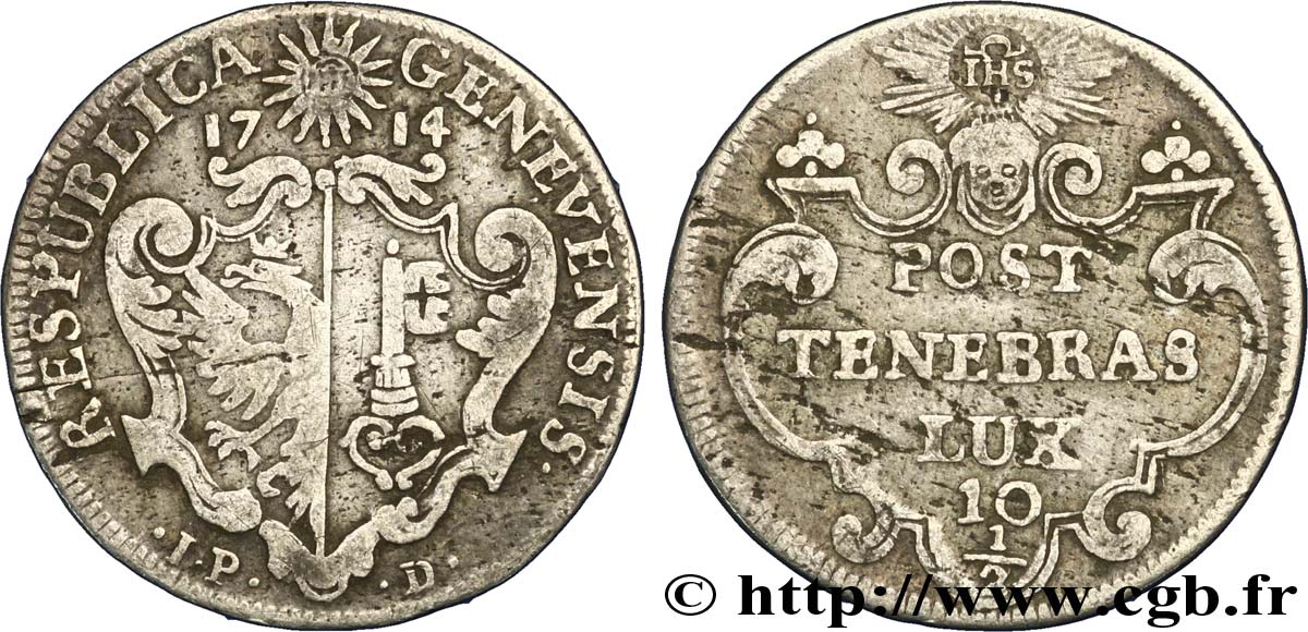 SWITZERLAND - REPUBLIC OF GENEVA 10 1/2 Sols - République de Genève 1714  VF 