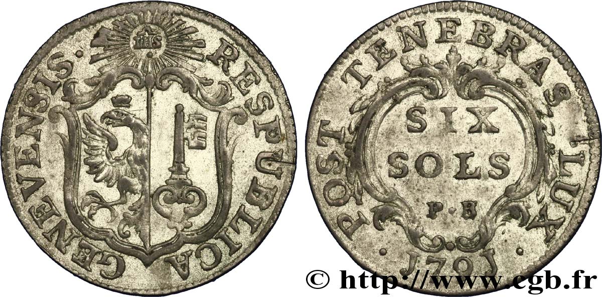 SVIZZERA - REPUBBLICA DE GINEVRA 6 Sols - République de Genève PB 1791  q.SPL 