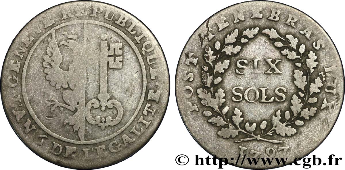 SVIZZERA - REPUBBLICA DE GINEVRA 6 Sols Deniers - République de Genève 1797  MB 