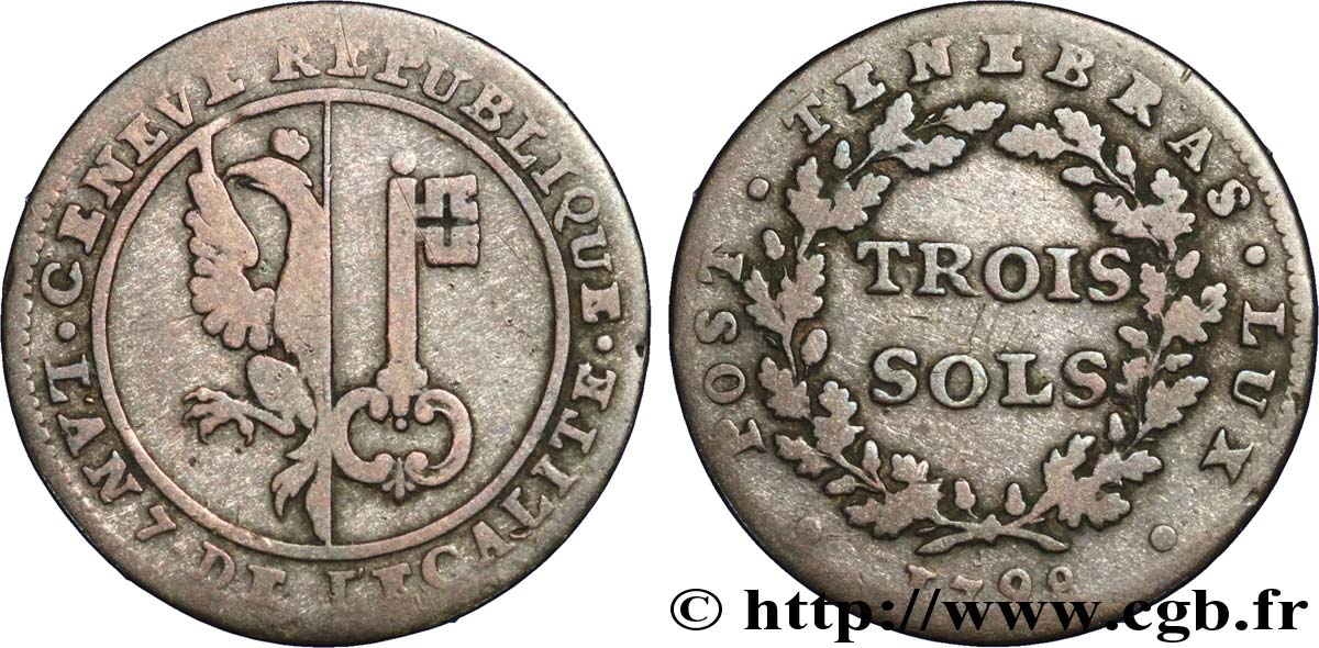 SUISA - REPUBLICA DE GINEBRA 3 Sols - République de Genève 1798  BC 