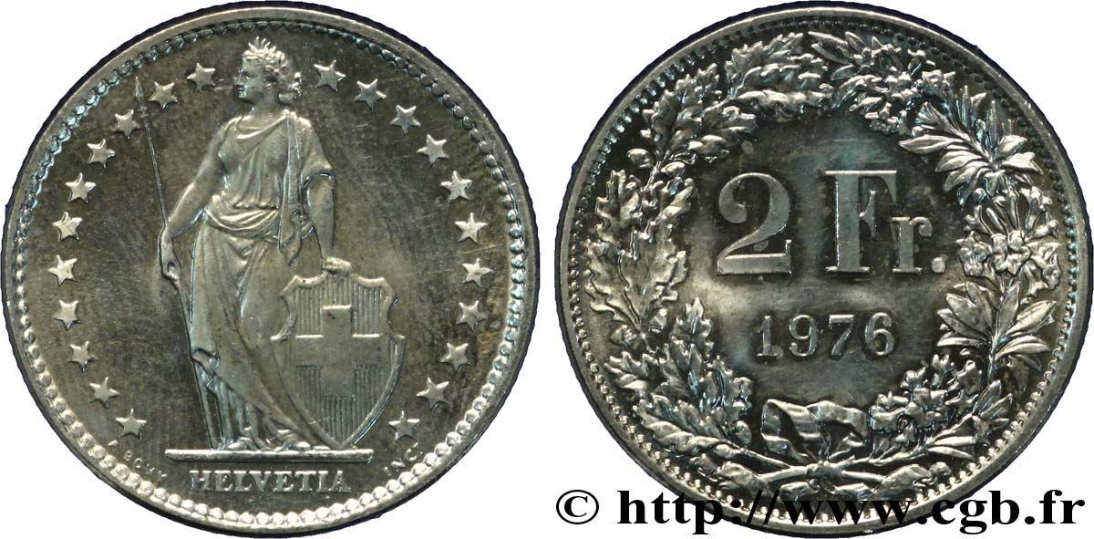 SWITZERLAND 2 Francs Helvetia 1976 Berne - B MS 
