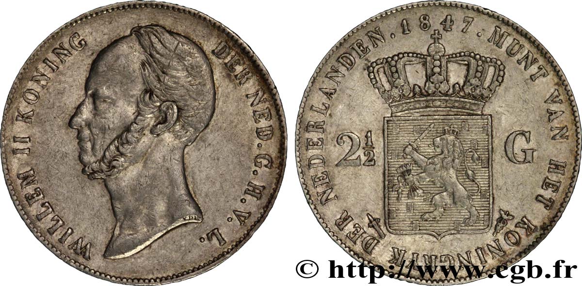 PAYS-BAS 2 1/2 Gulden Guillaume II 1847 Utrecht TTB 