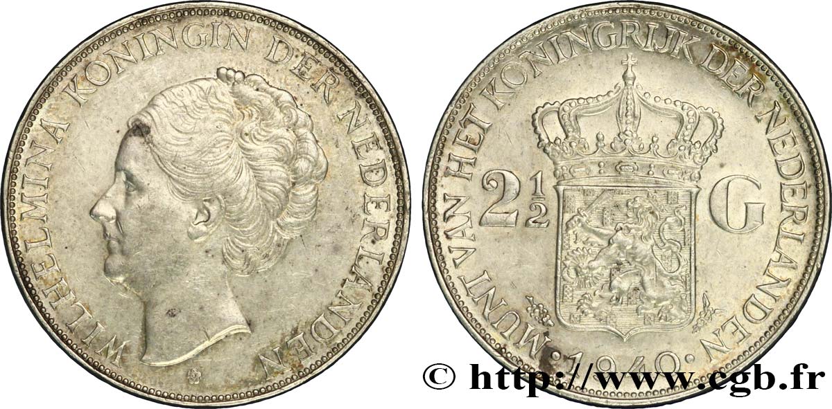 NIEDERLANDE 2 1/2 Gulden Wilhelmina 1940 Utrecht fVZ/VZ 