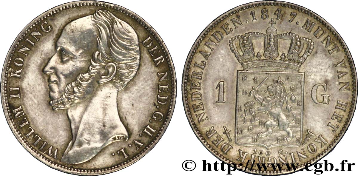 PAíSES BAJOS 1 Gulden Guillaume II 1847 Utrecht EBC 