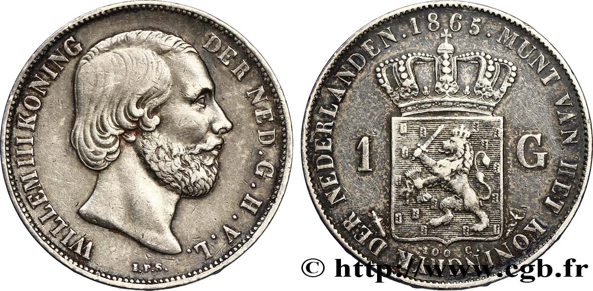 NIEDERLANDE 1 Gulden Guillaume III 1865 Utrecht fVZ 