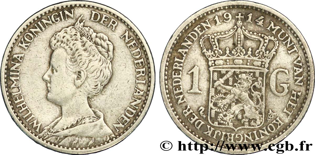 PAíSES BAJOS 1 Gulden Wilhelmina 1914  BC+ 