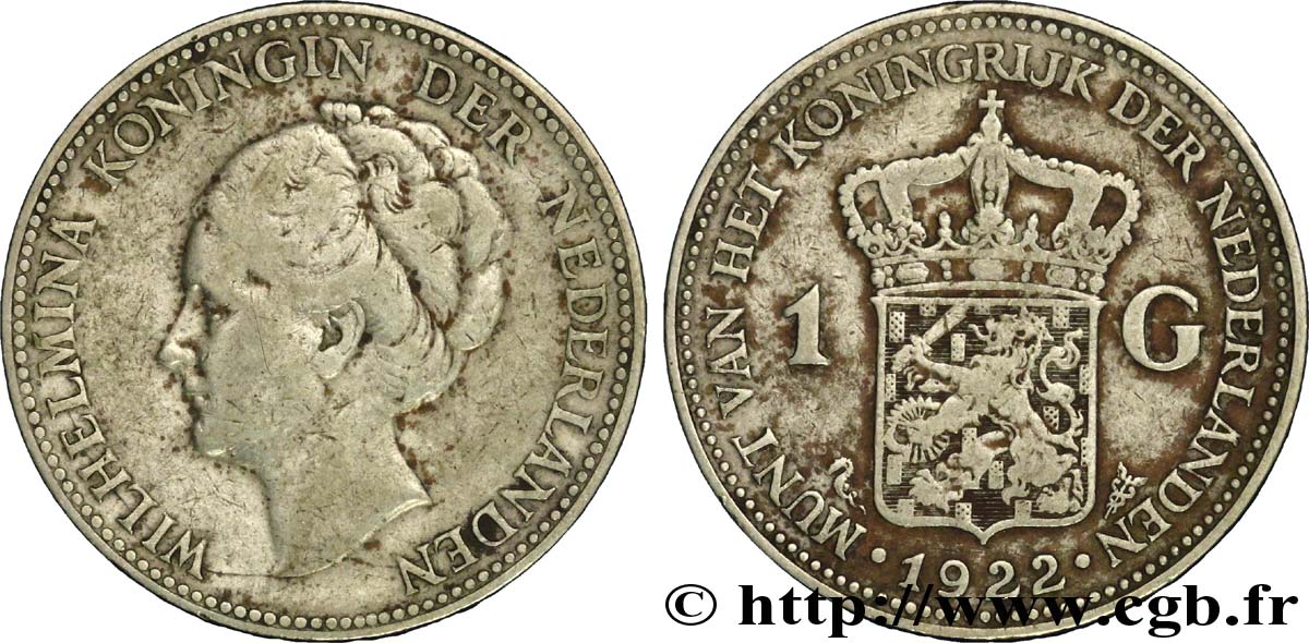 PAESI BASSI 1 Gulden Wilhelmina 1922 Utrecht q.BB 