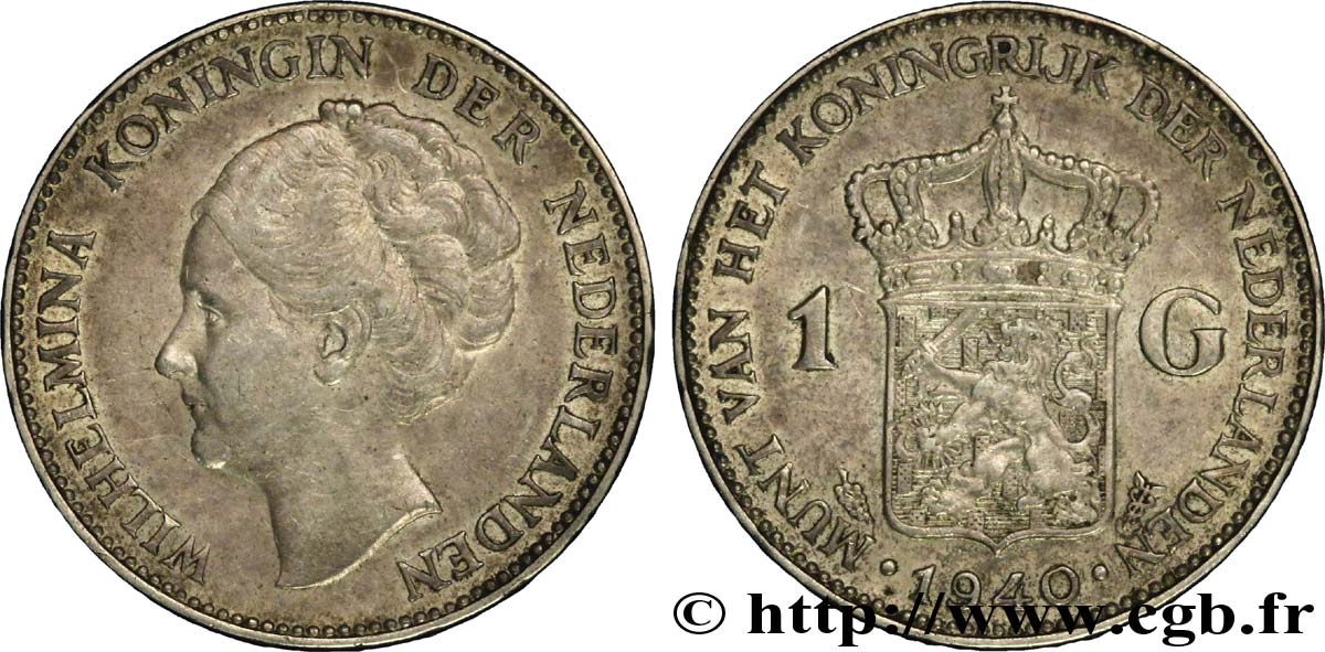 NIEDERLANDE 1 Gulden Wilhelmina 1940  VZ 