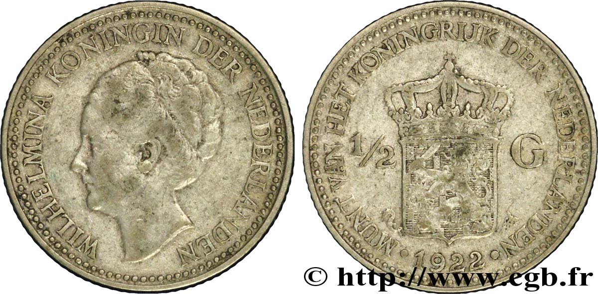 PAíSES BAJOS 1/2 Gulden Wilhelmina 1922  BC+ 