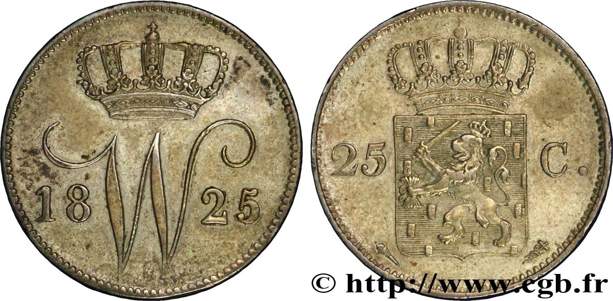 NETHERLANDS 25 Cents monogramme Guillaume Ier 1825 Utrecht AU 