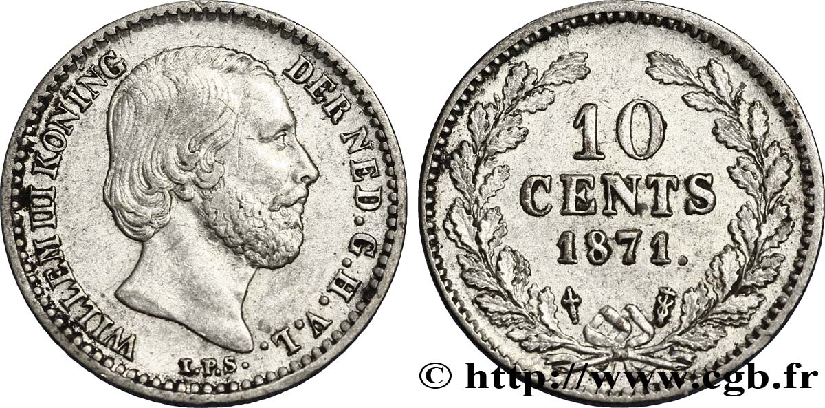 NIEDERLANDE 10 Cents Guillaume III 1871 Utrecht VZ 
