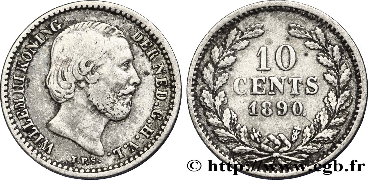 PAESI BASSI 10 Cents Guillaume III 1890 Utrecht BB 