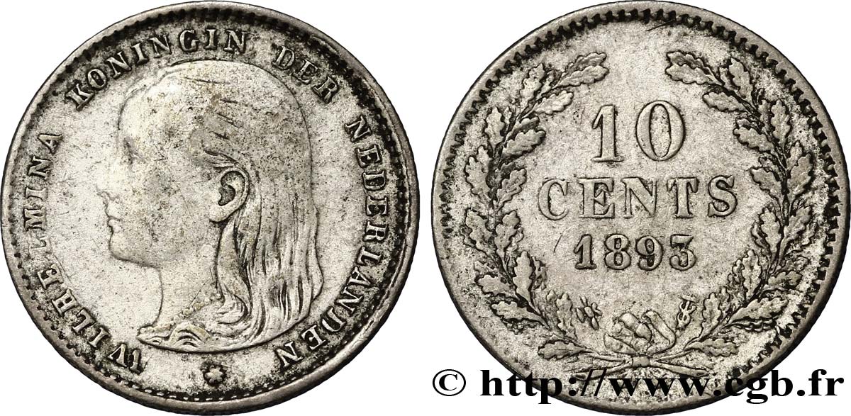 NIEDERLANDE 10 Cents Wilhelmine 1893 Utrecht SS 