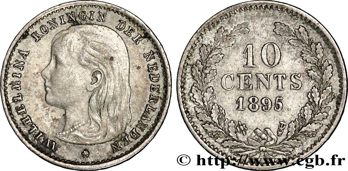 NIEDERLANDE 10 Cents Wilhelmine 1895 Utrecht VZ 