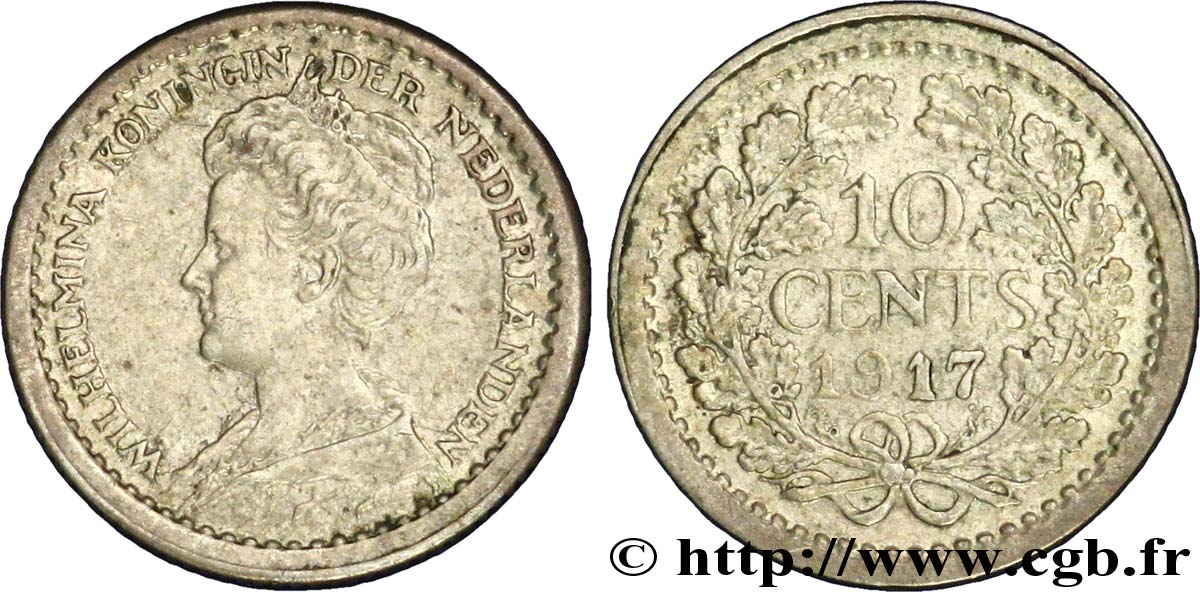 PAESI BASSI 10 Cents Reine Wilhelmine 1917  SPL 
