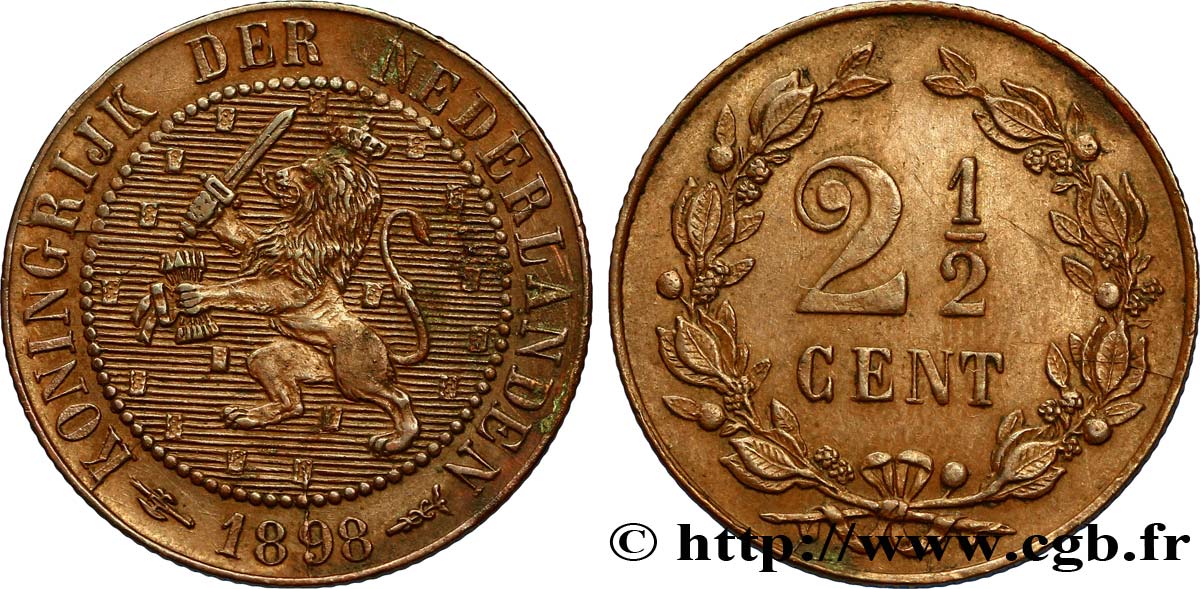 NETHERLANDS 2 1/2 Cents lion couronné 1898 Utrecht AU 