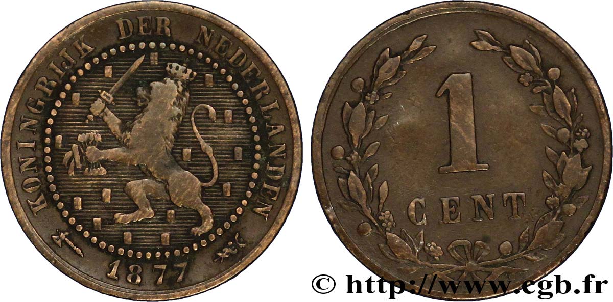 PAESI BASSI 1 Cent lion couronné 1877 Utrecht MB 