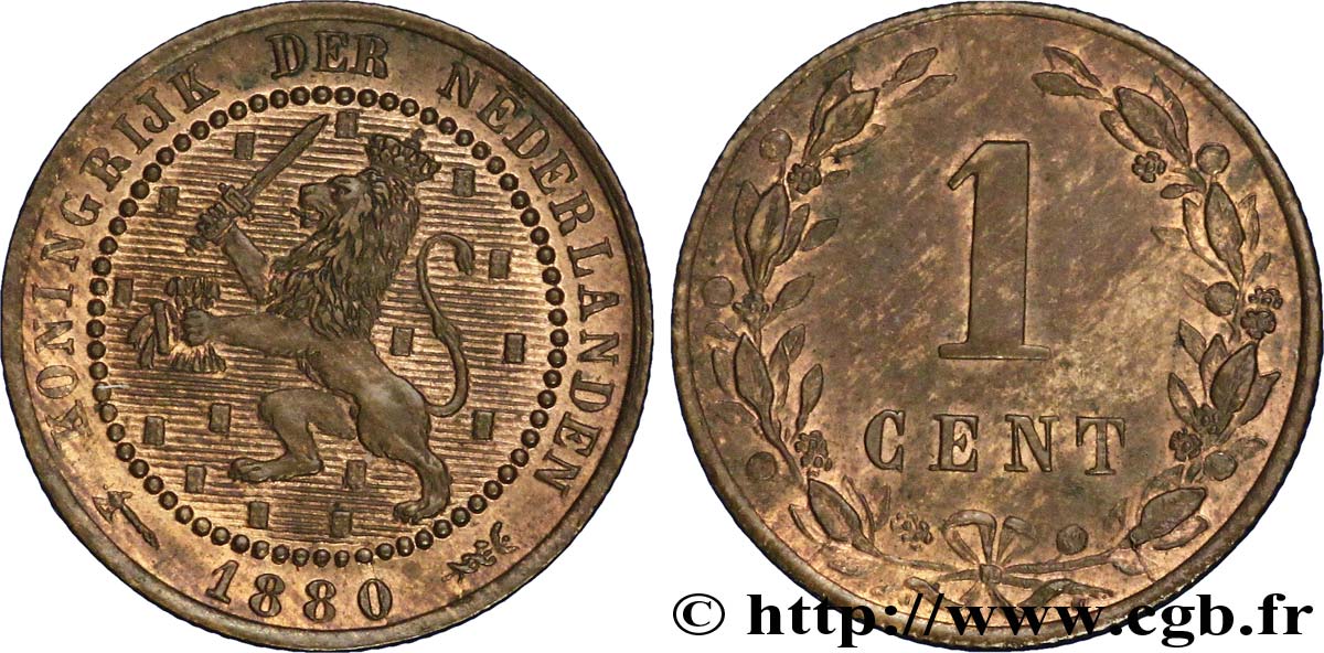 PAíSES BAJOS 1 Cent lion couronné 1880 Utrecht EBC 