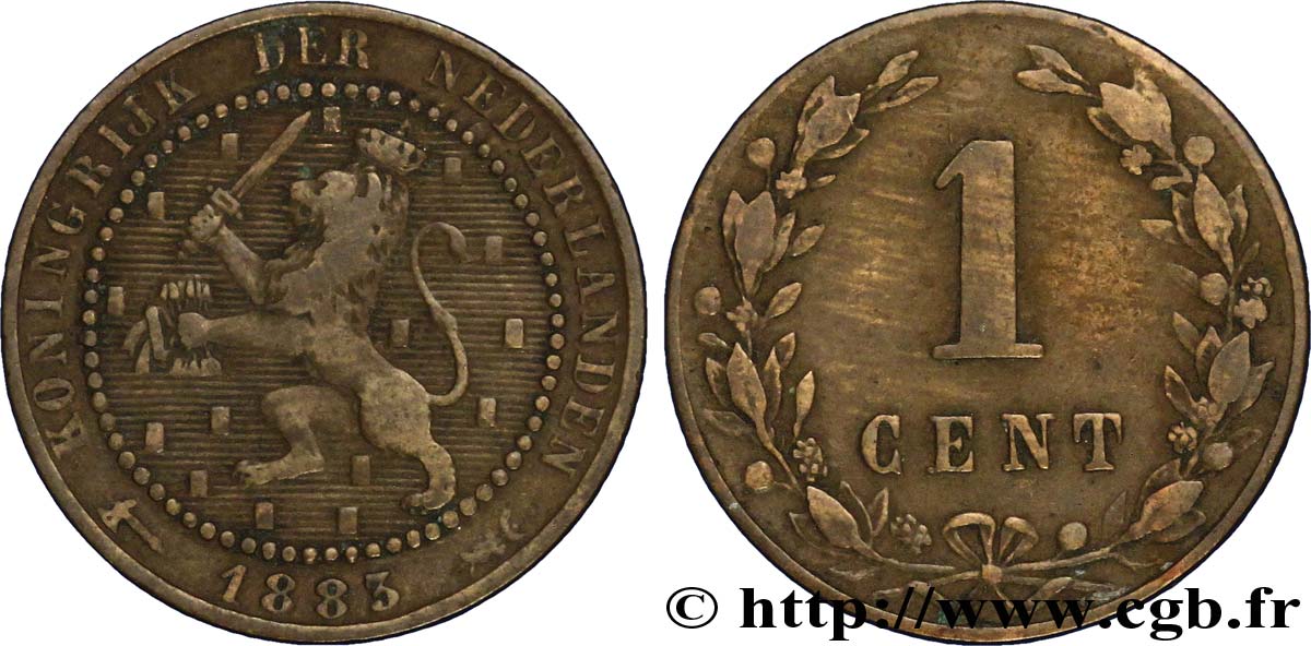 NETHERLANDS 1 Cent lion couronné 1881 Utrecht VF 