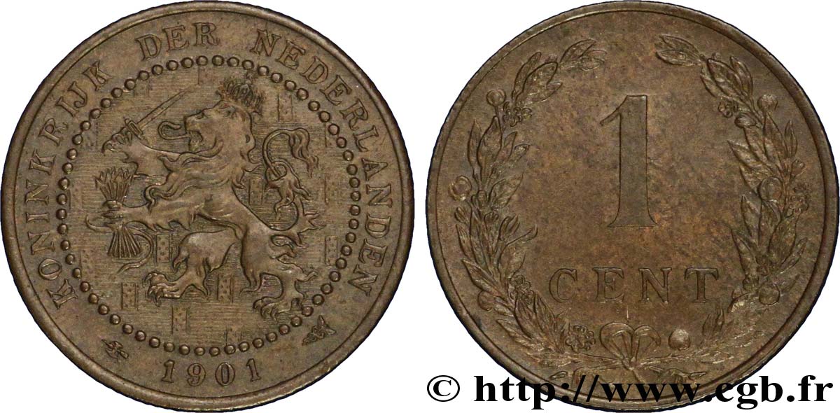 NIEDERLANDE 1 Cent lion couronné 1901 Utrecht VZ 