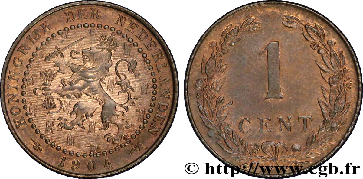 NIEDERLANDE 1 Cent lion couronné 1904 Utrecht VZ 