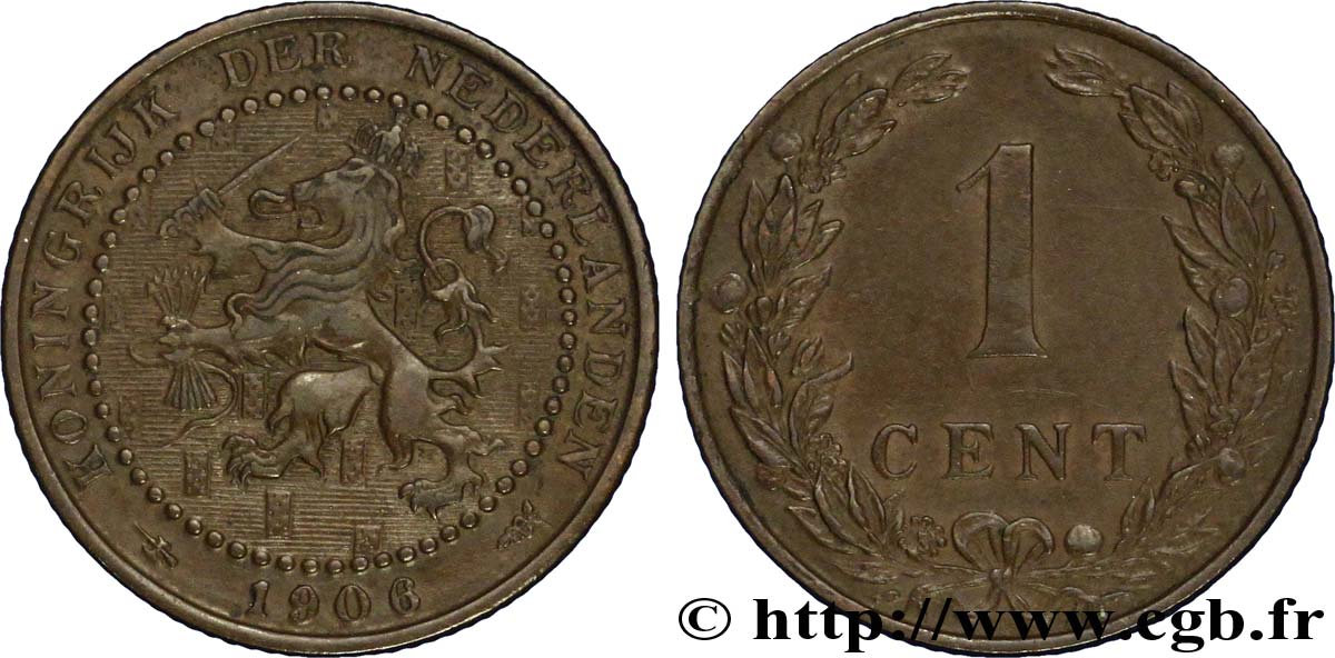 NETHERLANDS 1 Cent lion couronné 1906 Utrecht XF 