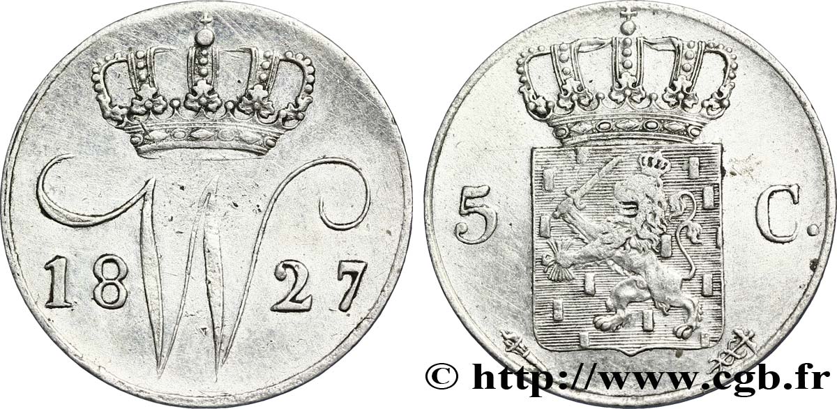 PAESI BASSI 5 Cents monogramme de William I 1827 Utrecht SPL 