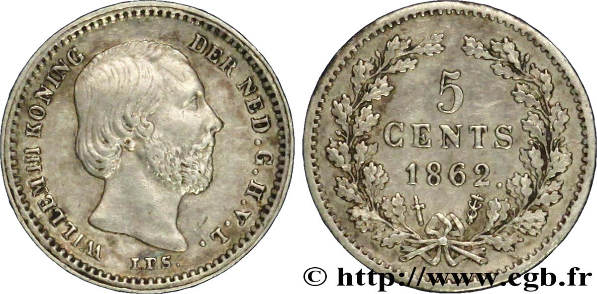NETHERLANDS 5 Cents Guillaume III 1862 Utrecht AU 