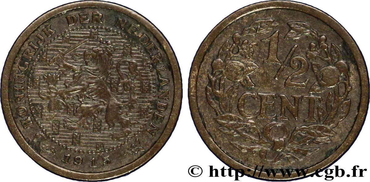 PAESI BASSI 1/2 Cent lion couronné 1915 Utrecht BB 